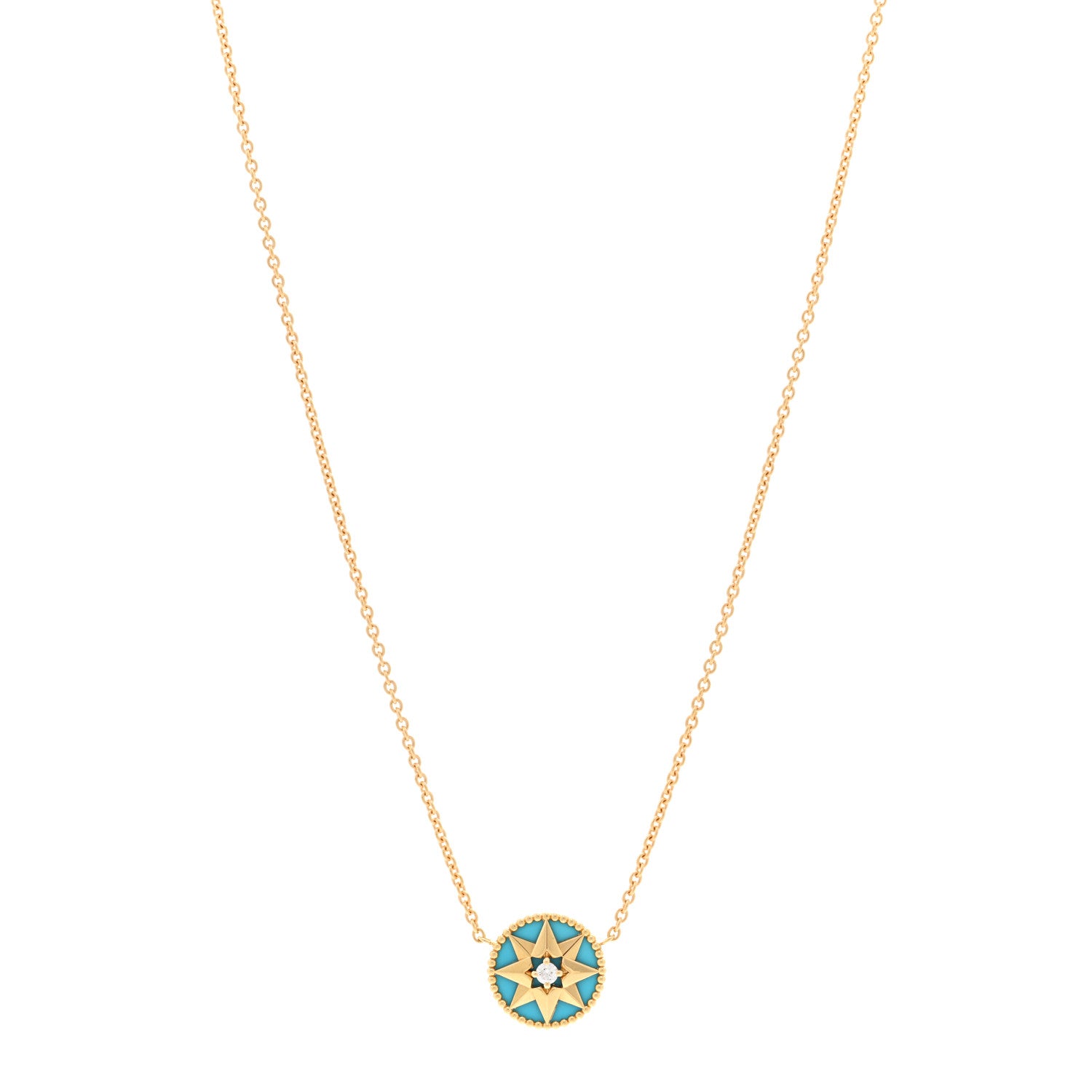 Christian Dior 18K Yellow Gold Diamond Turquoise Rose Des Vents Necklace 1 of 5