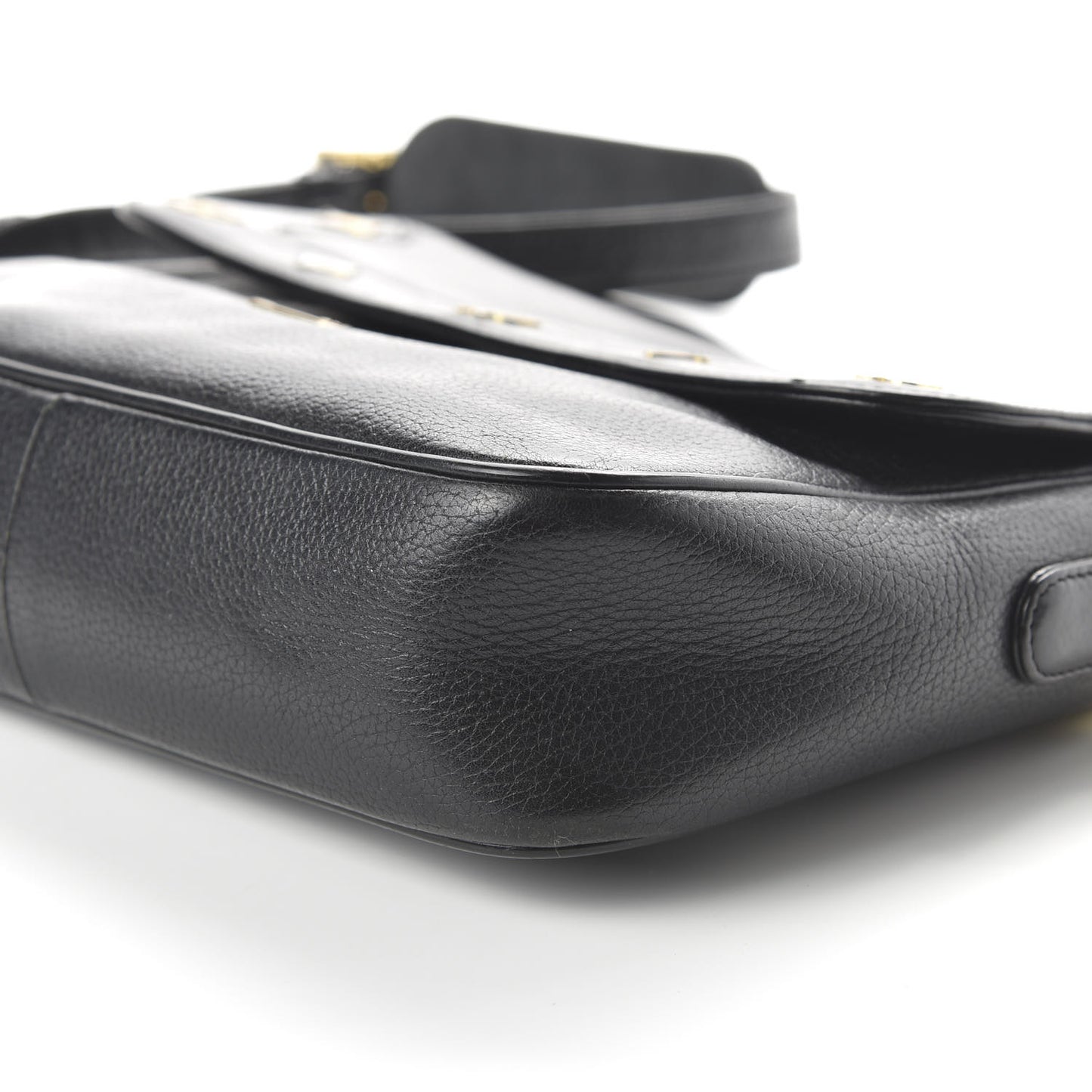 Grained Calfskin Studded Crossbody Bag Black