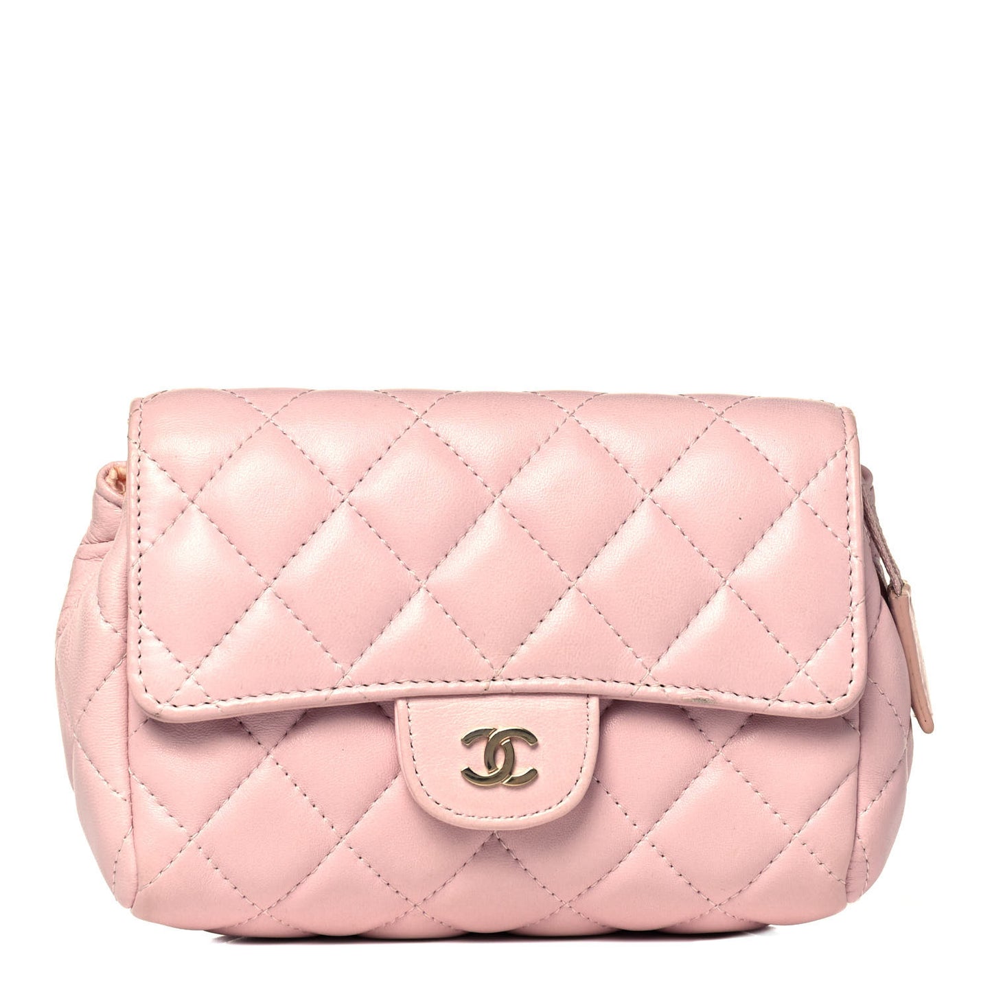 Lambskin Quilted Flap Cosmetic Case Light Pink