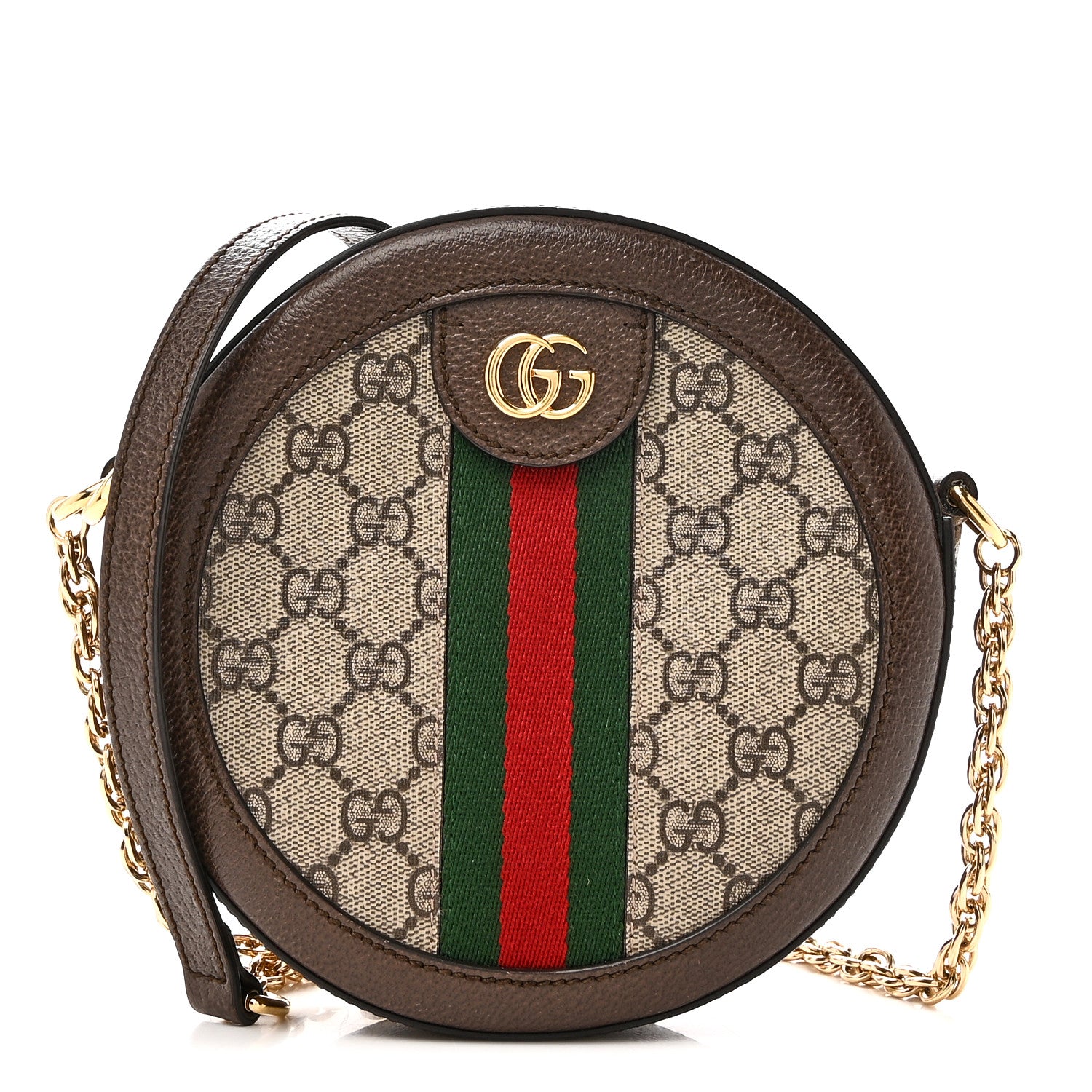 Gucci GG Supreme Monogram Web Mini Ophidia Round Shoulder Bag Brown 1 of 10