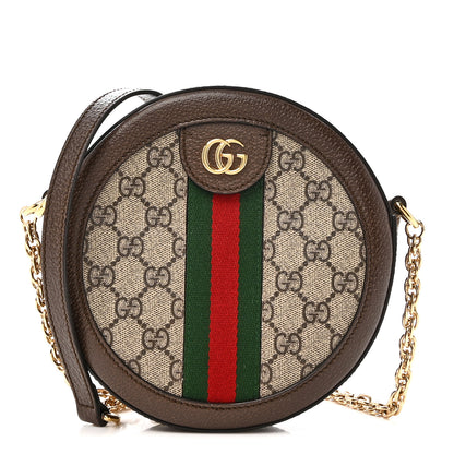 Gucci GG Supreme Monogram Web Mini Ophidia Round Shoulder Bag Brown 1 of 10