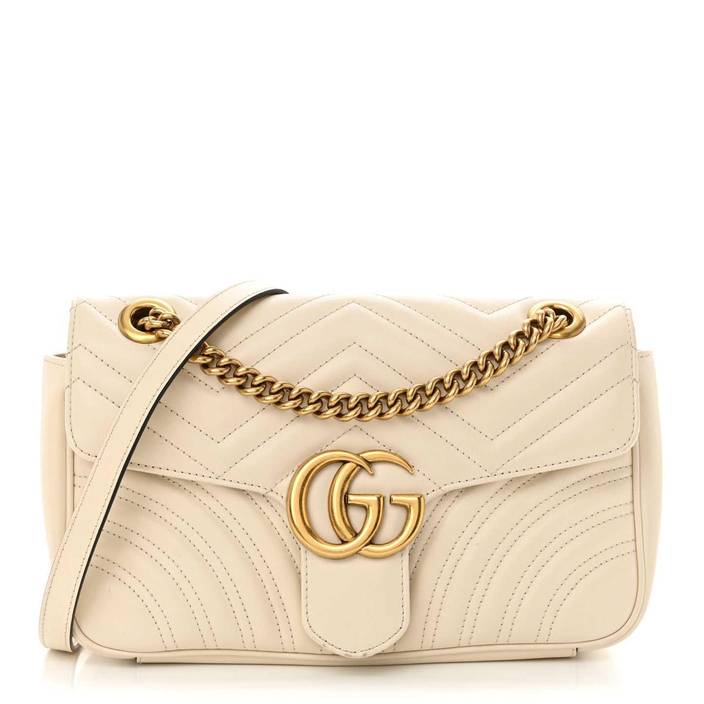 Calfskin Matelasse Small GG Marmont Shoulder Bag White
