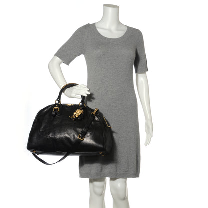 Prada Glace Calf Large Dome Satchel Black 2 of 12