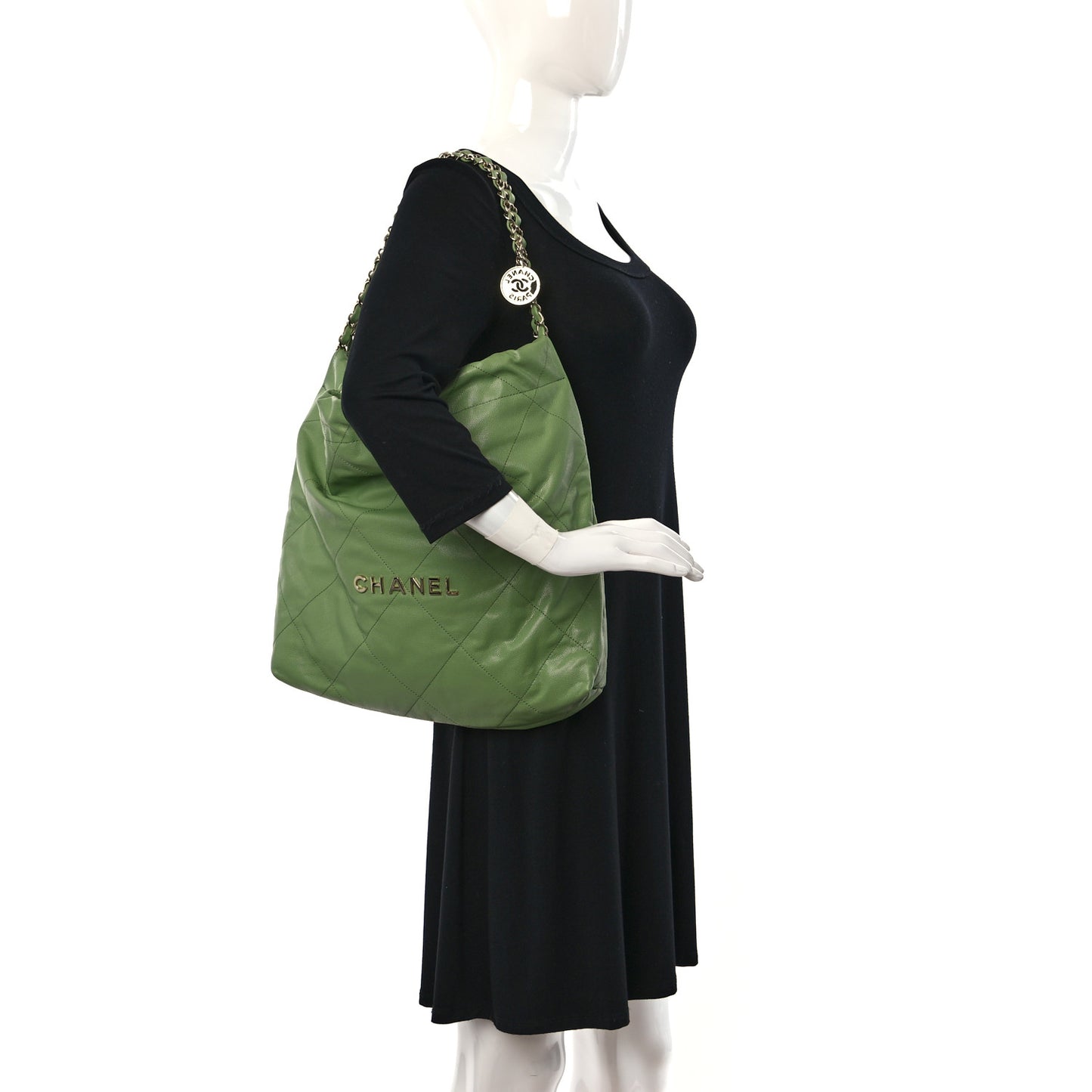 Shiny Caviar Quilted Chanel 22 Green