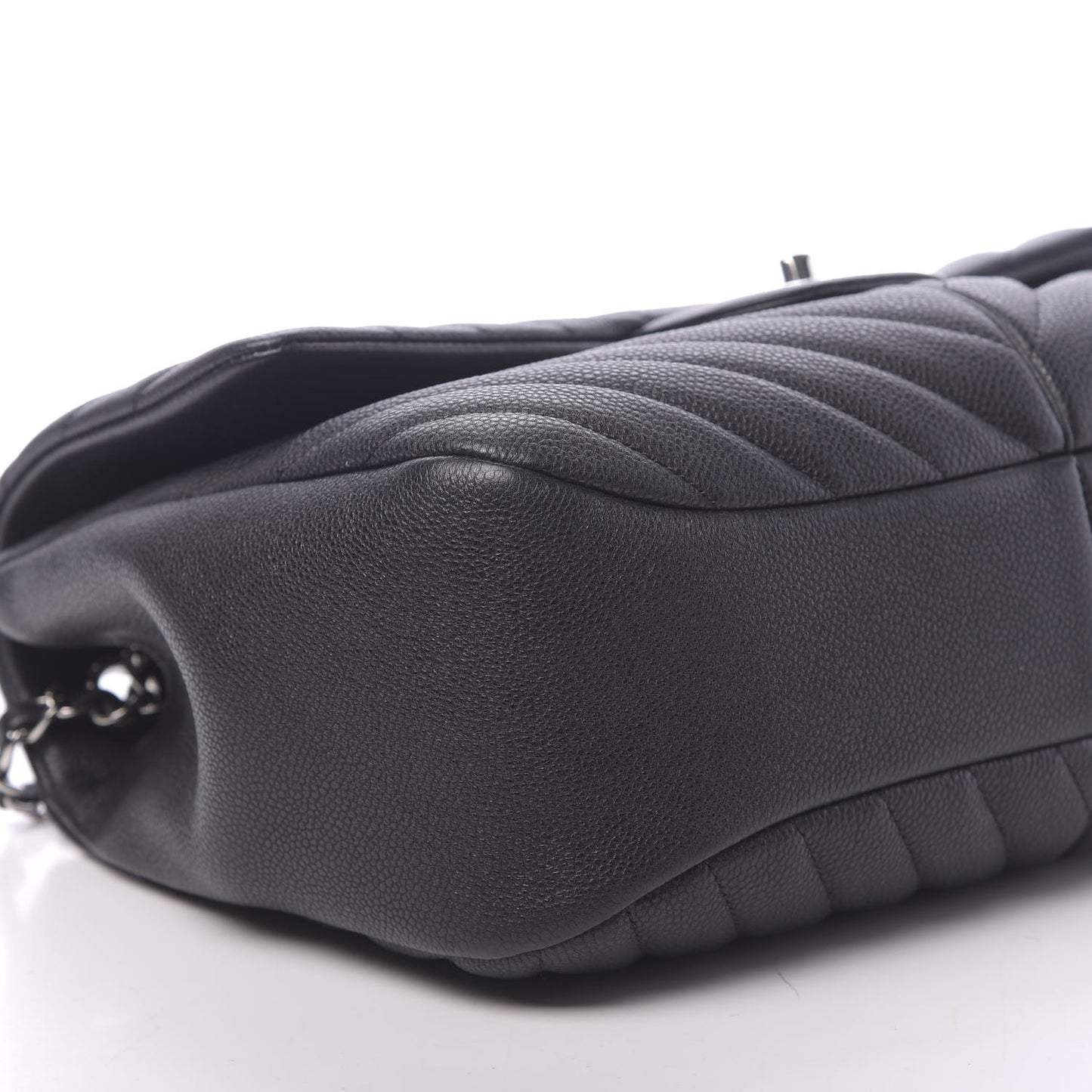 Caviar Chevron Quilted Large Puffy CC Flap Black