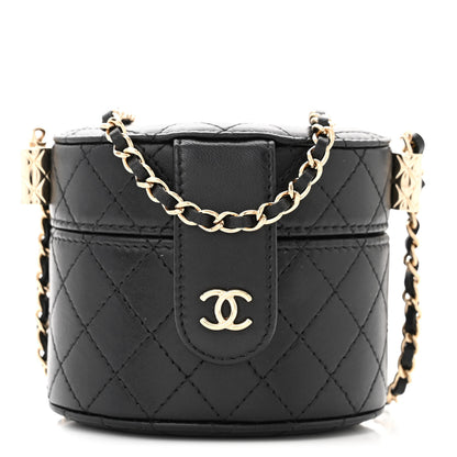Chanel Lambskin Quilted Mini Round Vanity Case With Chain Black 1 of 11
