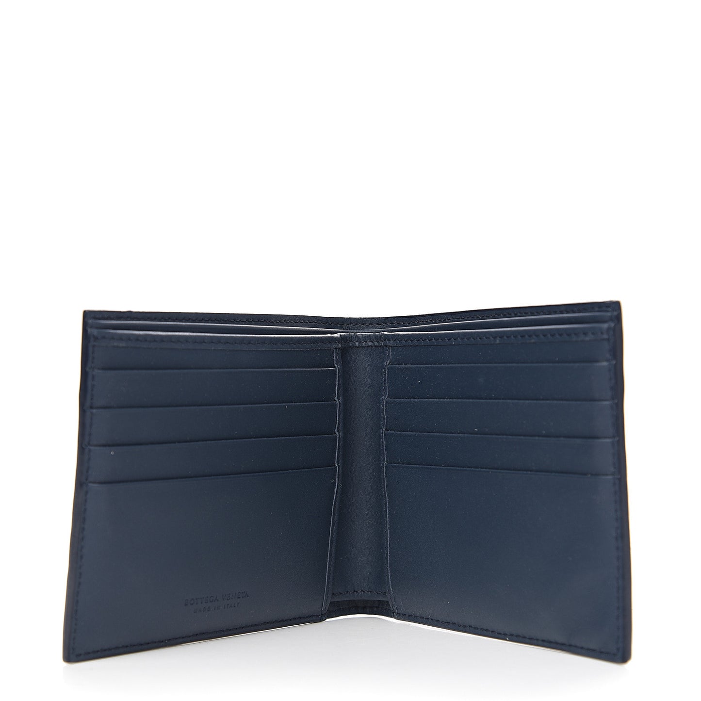 Calfskin Intrecciato Bi-Fold Wallet Dark Denim