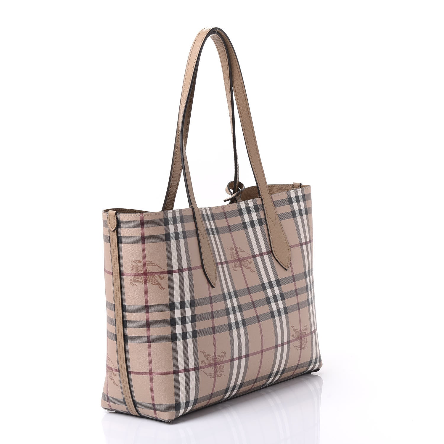 Burberry Grainy Calfskin Haymarket Check Small Reversible Tote Mid Camel 4 of 14