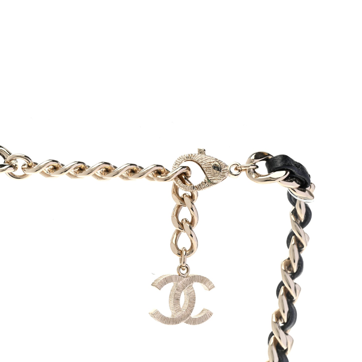 Lambskin Crystal Pearl CC Heart Choker Gold Black