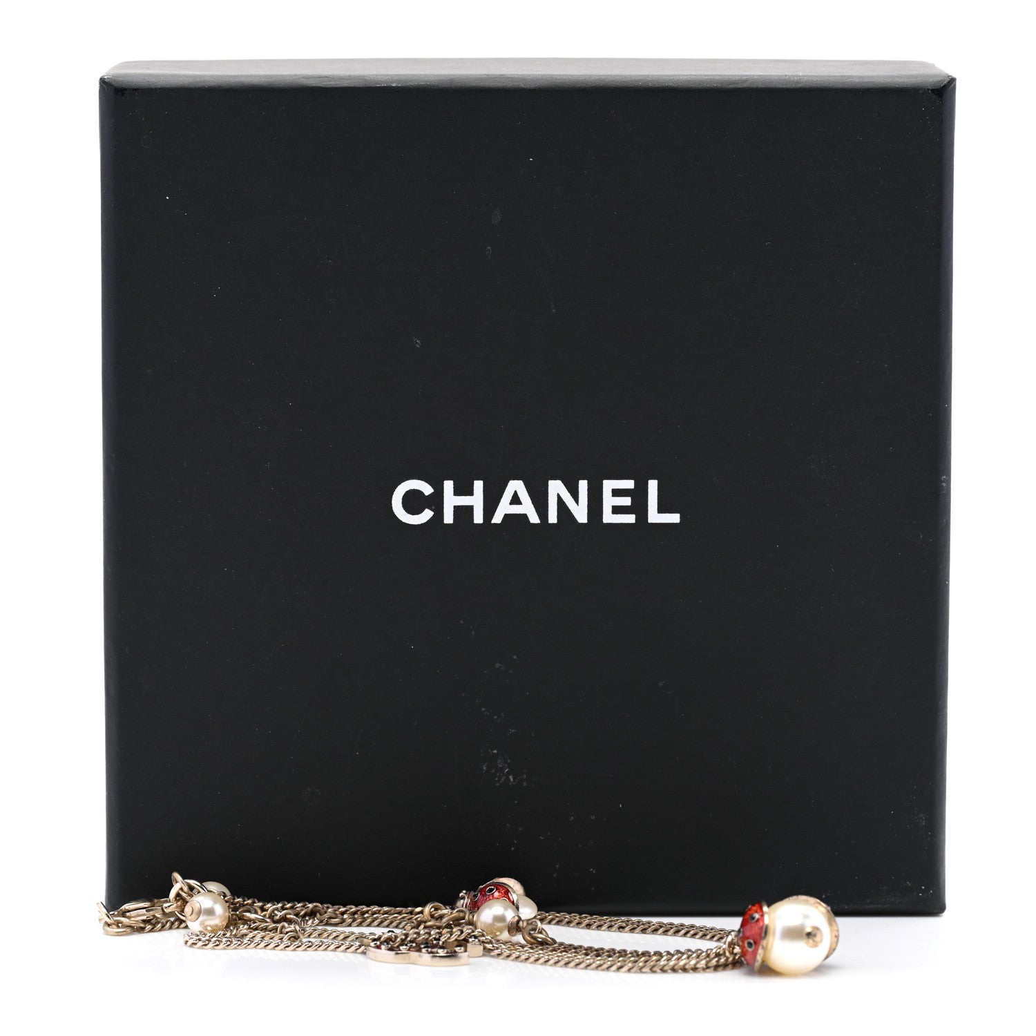Chanel Enamel Pearl CC Ladybug Necklace Gold Red 6 of 6