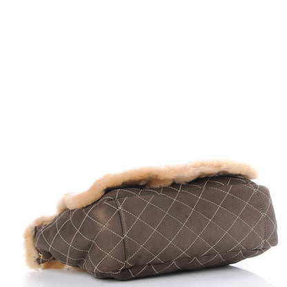 Chanel Shearling Suede Quilted Fur Flap Metallic Bronze 4 of 7