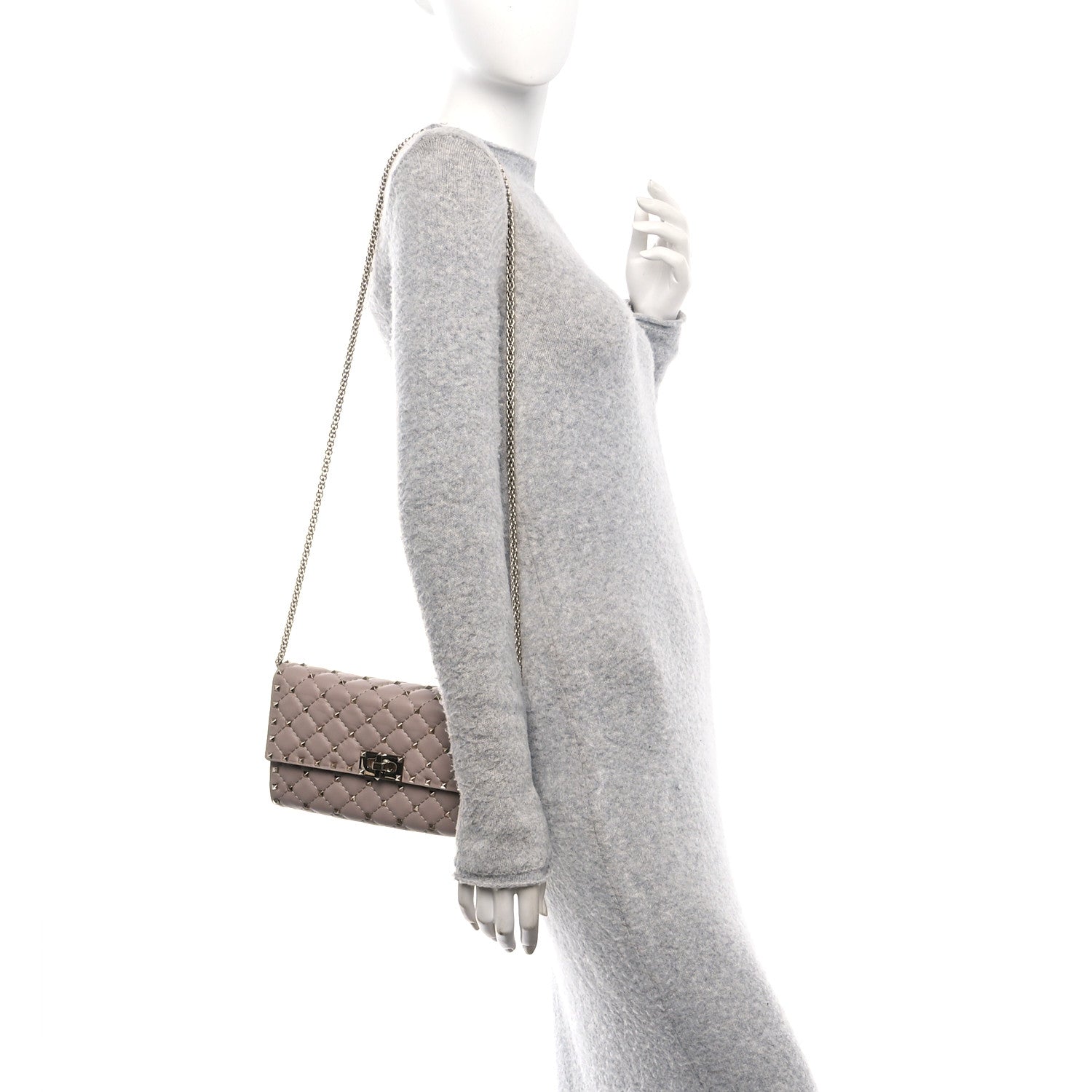 Valentino Garavani Lambskin Rockstud Spike Wallet on Chain Poudre 3 of 10