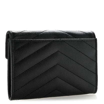 Saint Laurent Grain De Poudre Matelasse Chevron Small Monogram Envelope Wallet Black 3 of 11