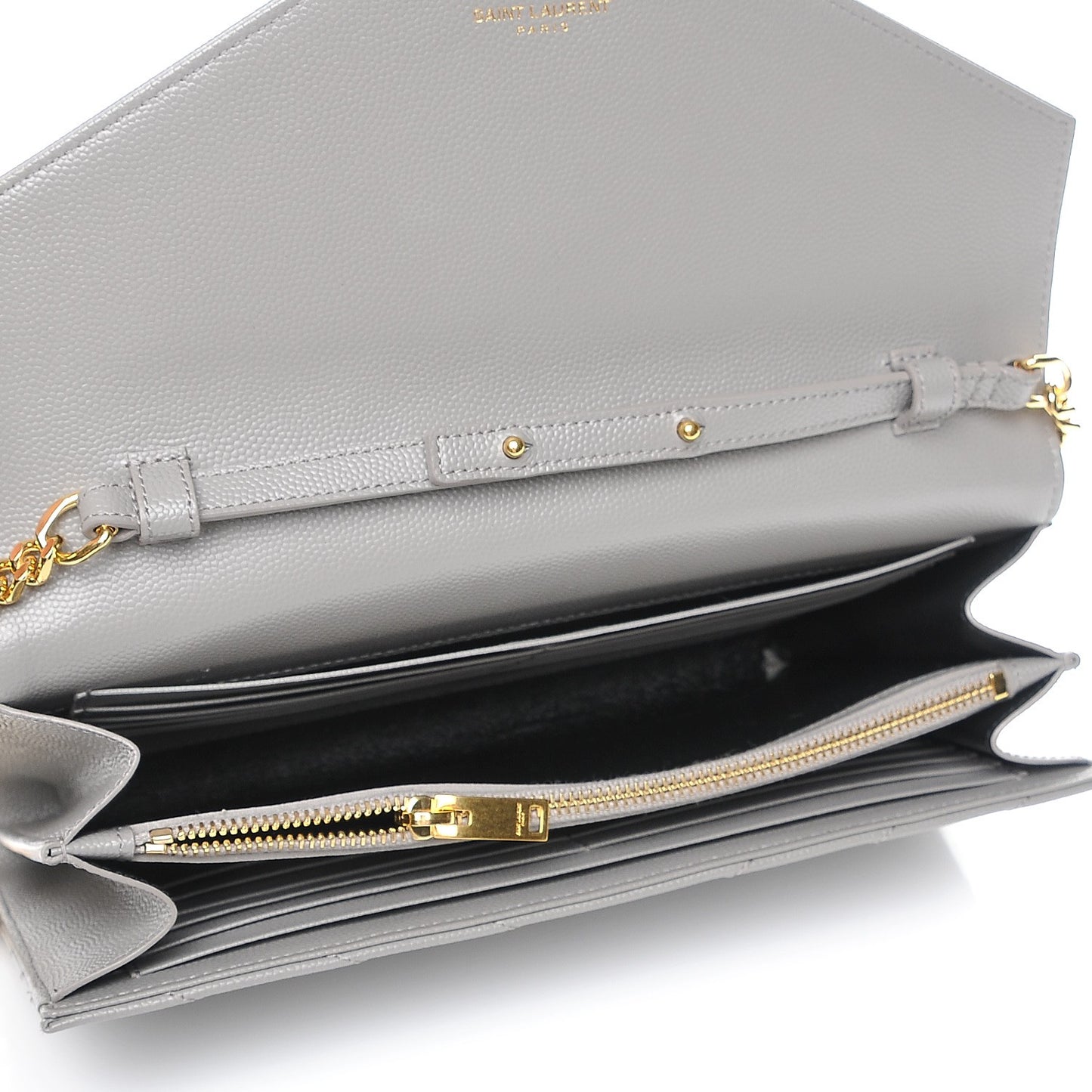 Grain De Poudre Matelasse Chevron Monogram Chain Wallet Fog