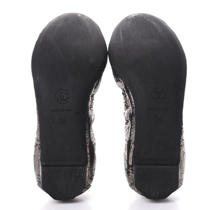 Chanel Metallic Crackled Calfskin CC Elastic Cap Toe Ballerina Flats 35 Dark Brown Black 7 of 7