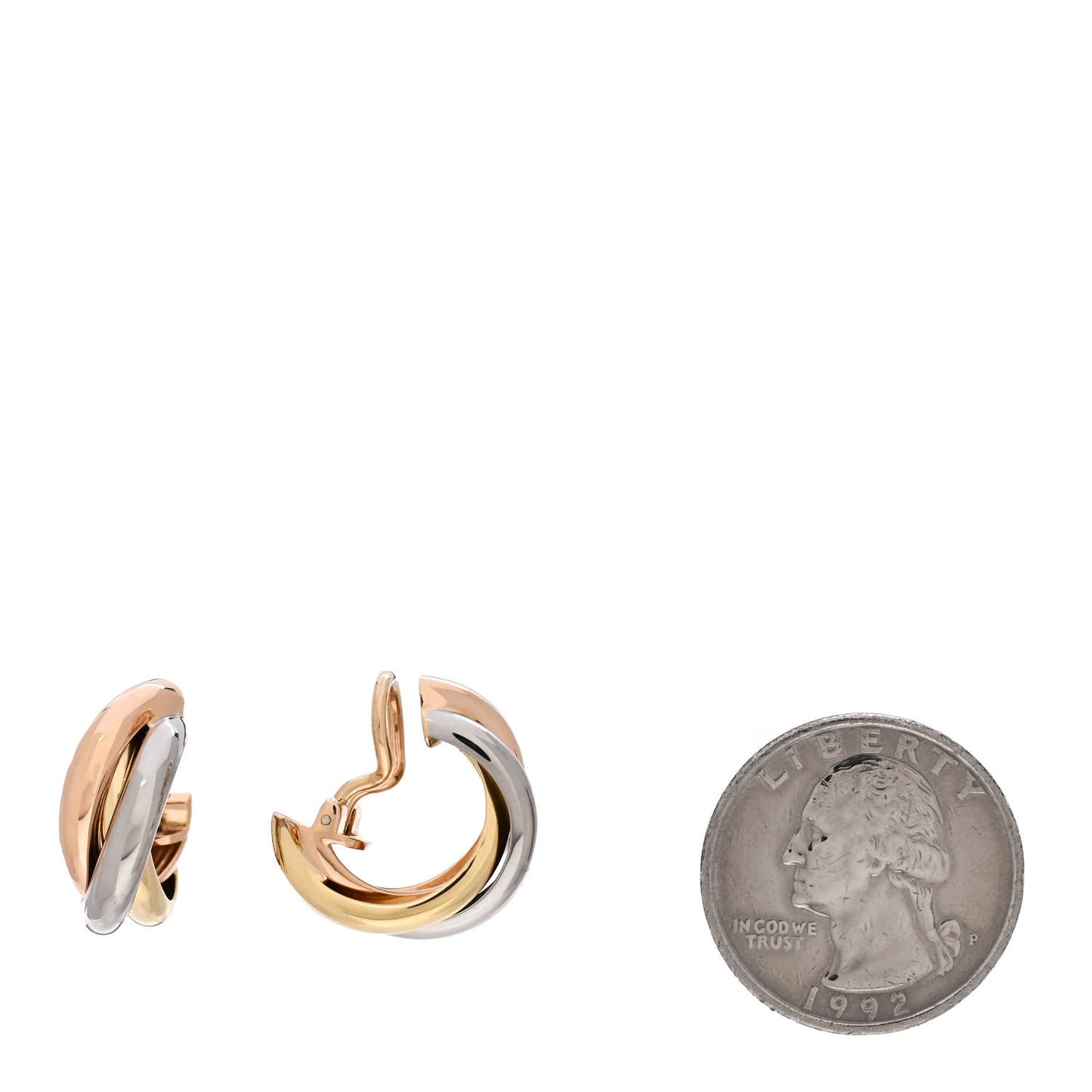 18K Pink Yellow White Gold 7mm Trinity Clip-On Earrings