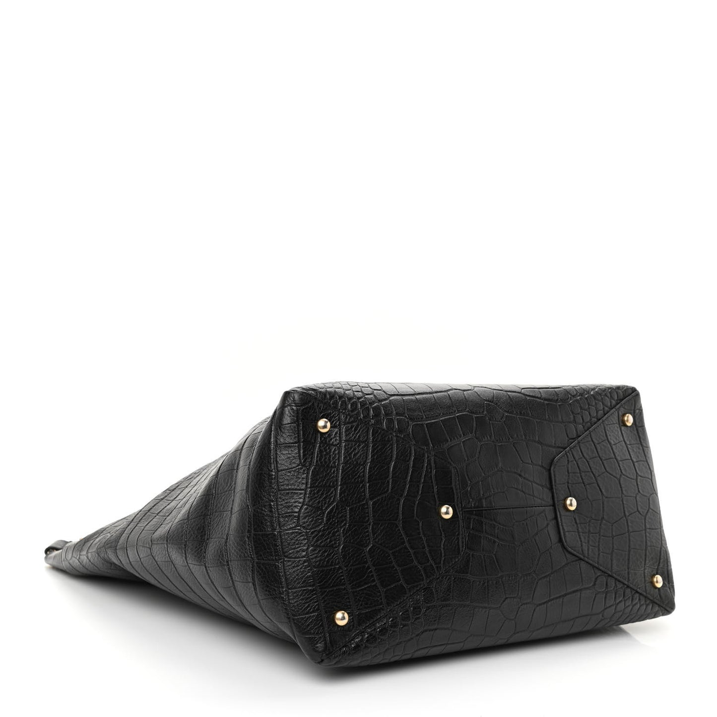 Calfskin Crocodile Embossed Large Cocodile Shopping Tote Black