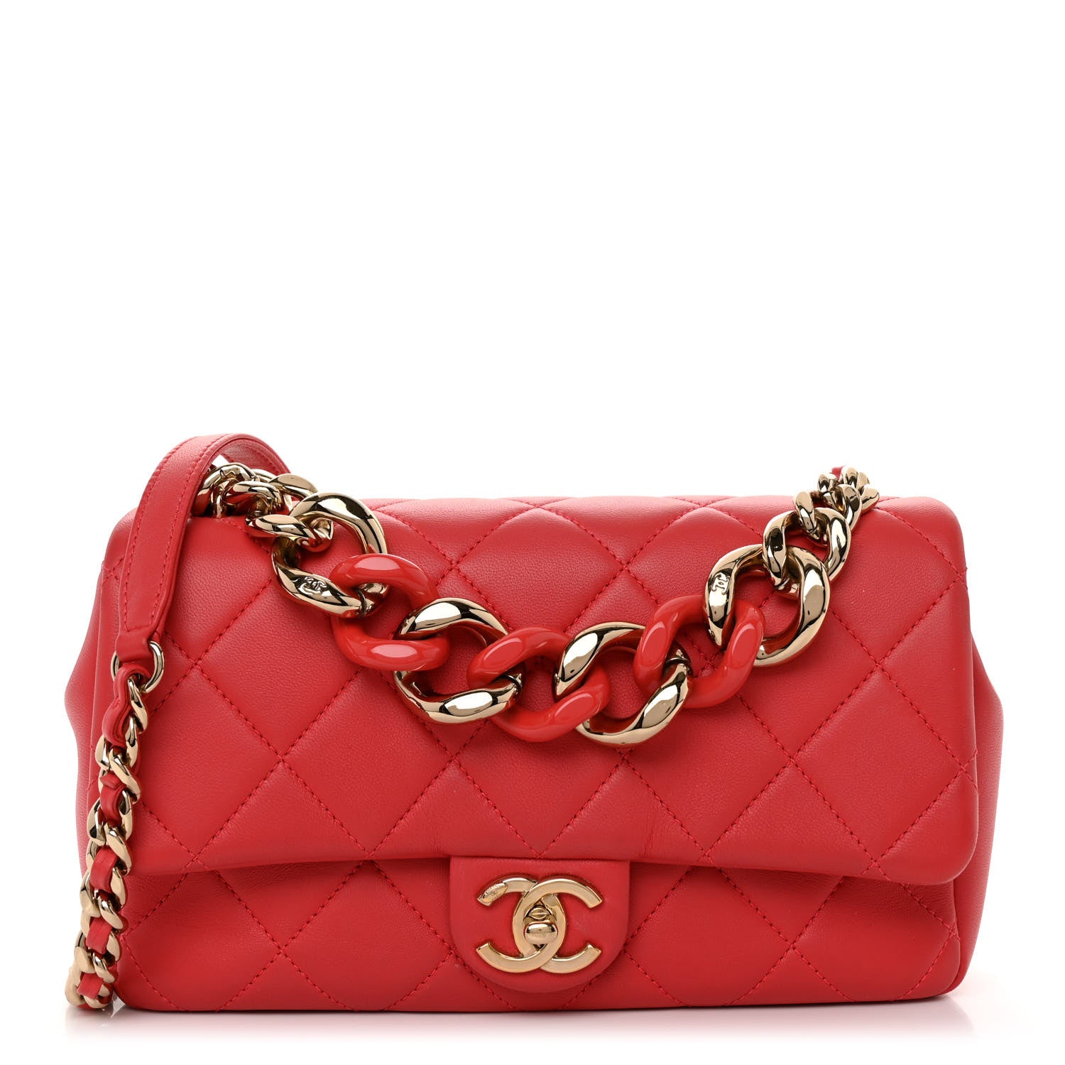 Chanel Lambskin Quilted Resin Bi-Color Chain Flap Bag Red 1 of 11