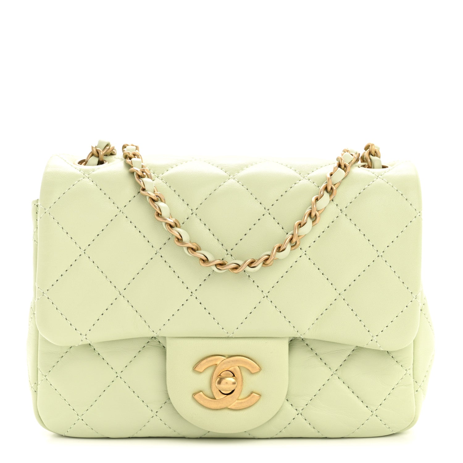 Chanel Lambskin Quilted Mini Pearl Crush Flap Light Green 1809096