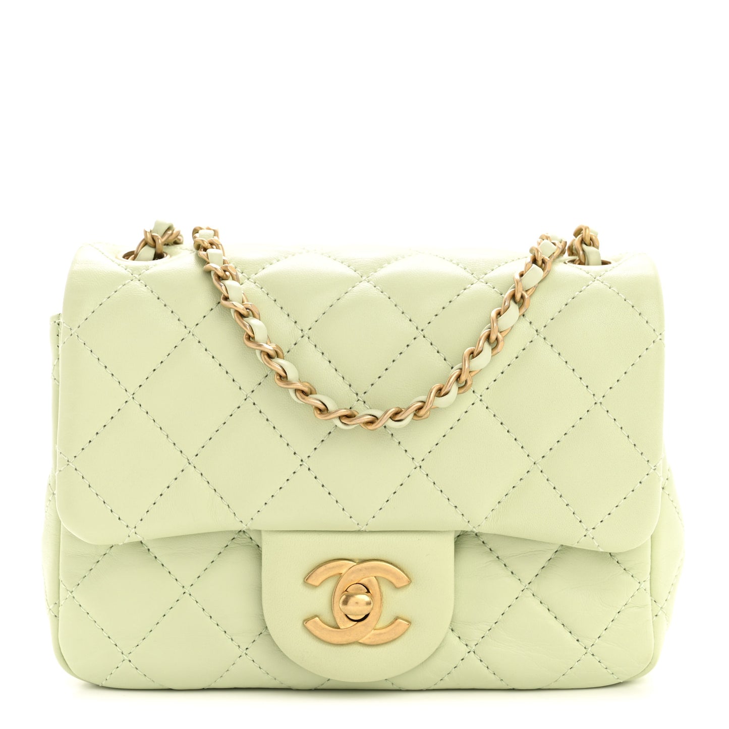 Lambskin Quilted Mini Pearl Crush Flap Light Green