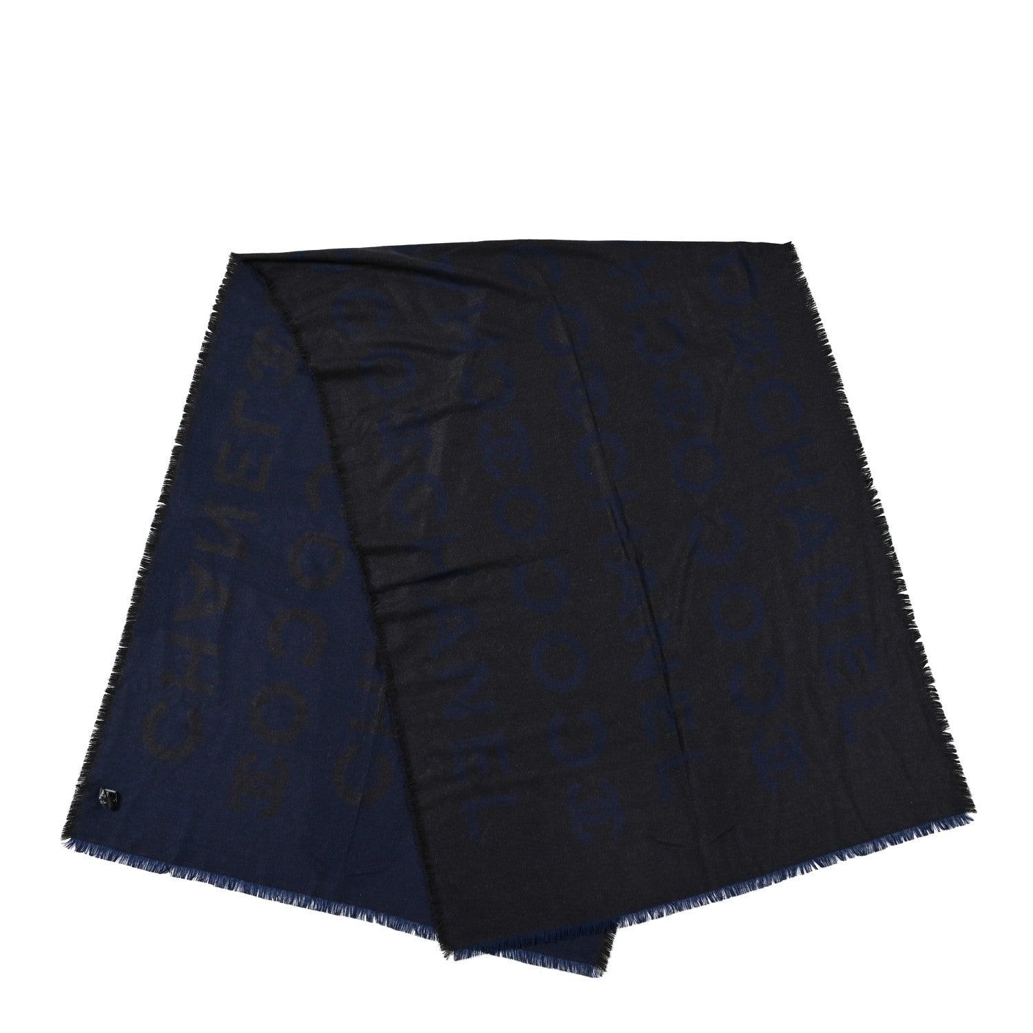 Chanel Cashmere Silk CC Fringe Scarf Navy Black 2 of 3