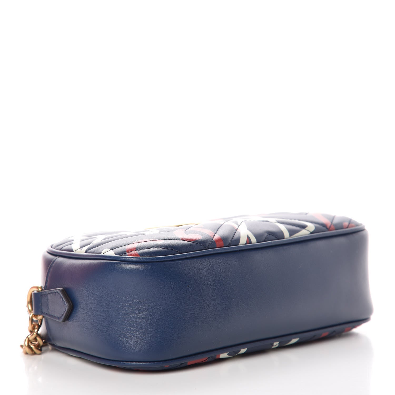 Gucci Calfskin Matelasse GucciGhost Small GG Marmont Chain Shoulder Bag Blue Agata Hibiscus Red 4 of 8