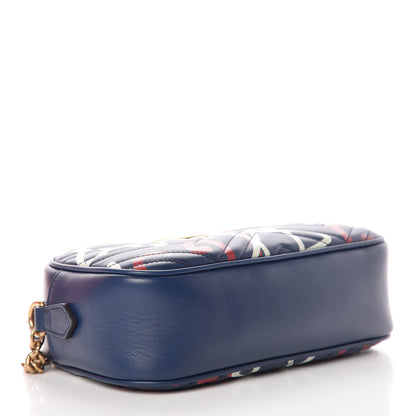 Gucci Calfskin Matelasse GucciGhost Small GG Marmont Chain Shoulder Bag Blue Agata Hibiscus Red 4 of 8
