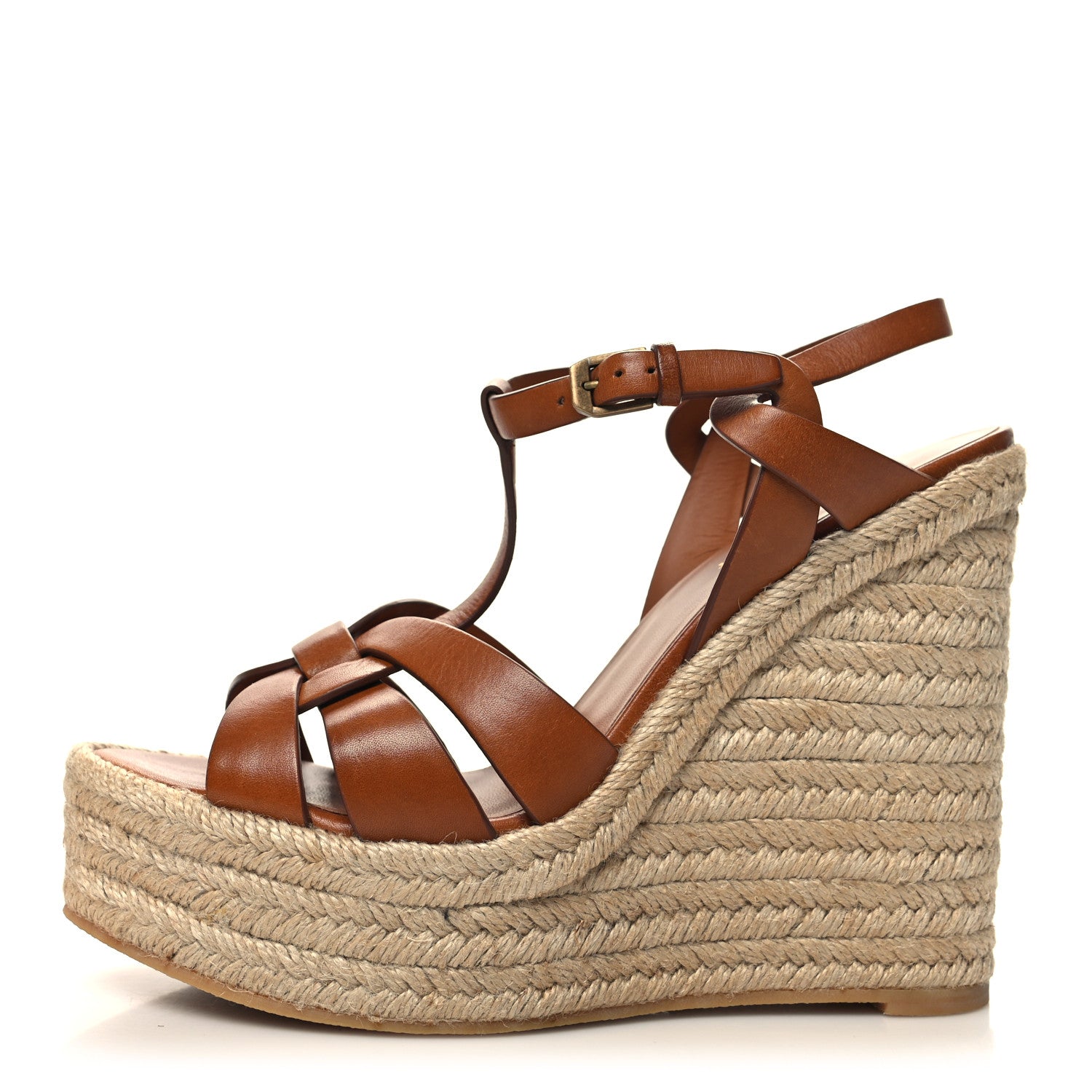 Saint Laurent Calfskin Tribute 95 Platform Espadrille Wedge Sandals 41 Brown 1 of 7
