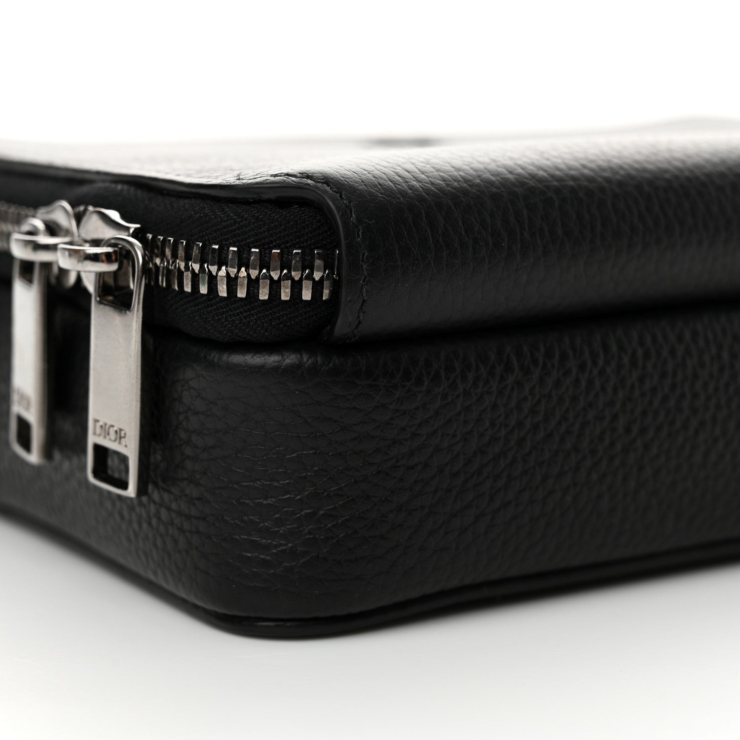 Christian Dior Grained Calfskin CD Icon Zipped Pouch With Strap Black 10 of 12