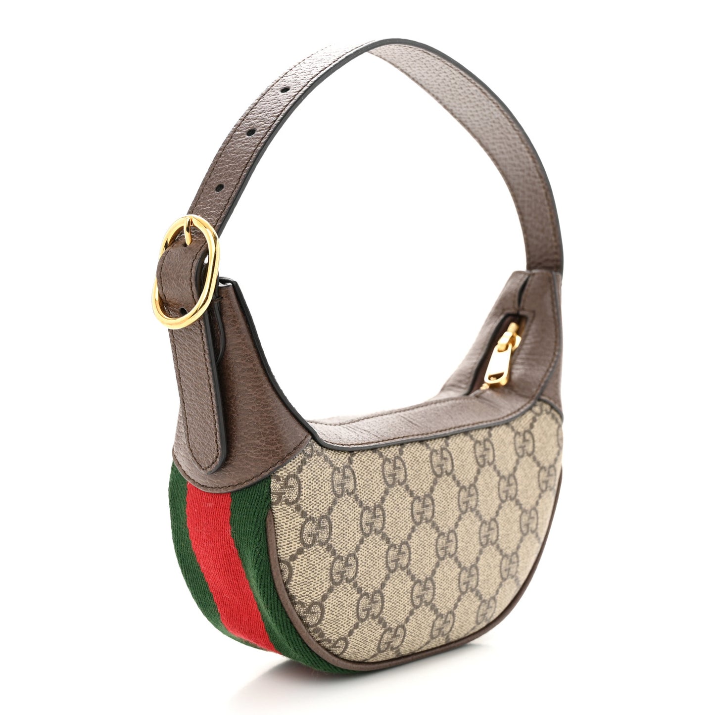 GG Supreme Monogram Textured Calfskin Web Mini Ophidia Half Moon Hobo Beige Ebony New Acero