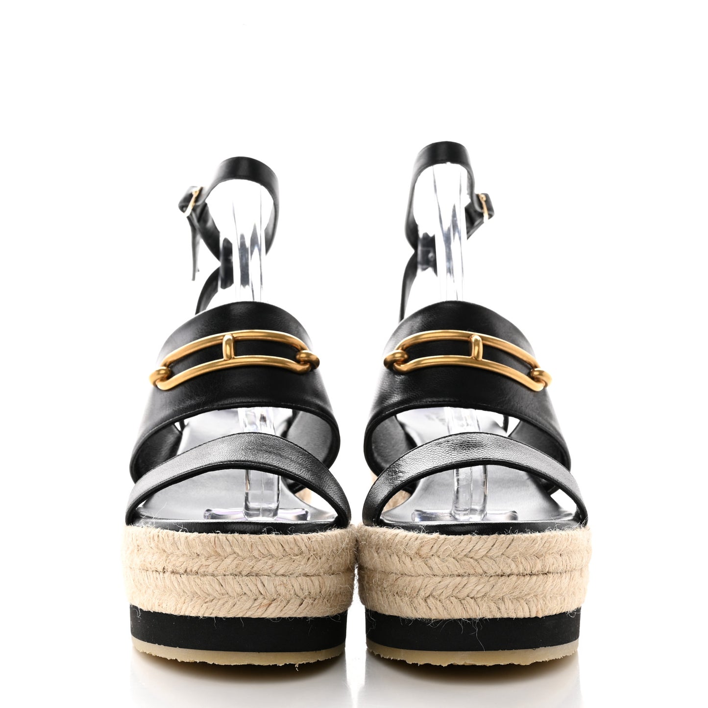 Goatskin Elise Espadrille Wedge Sandals 36 Black