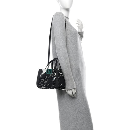 Valentino Garavani Canvas Panther Calfskin Crystal Small Vlogo Signature Tote Black White 2 of 12
