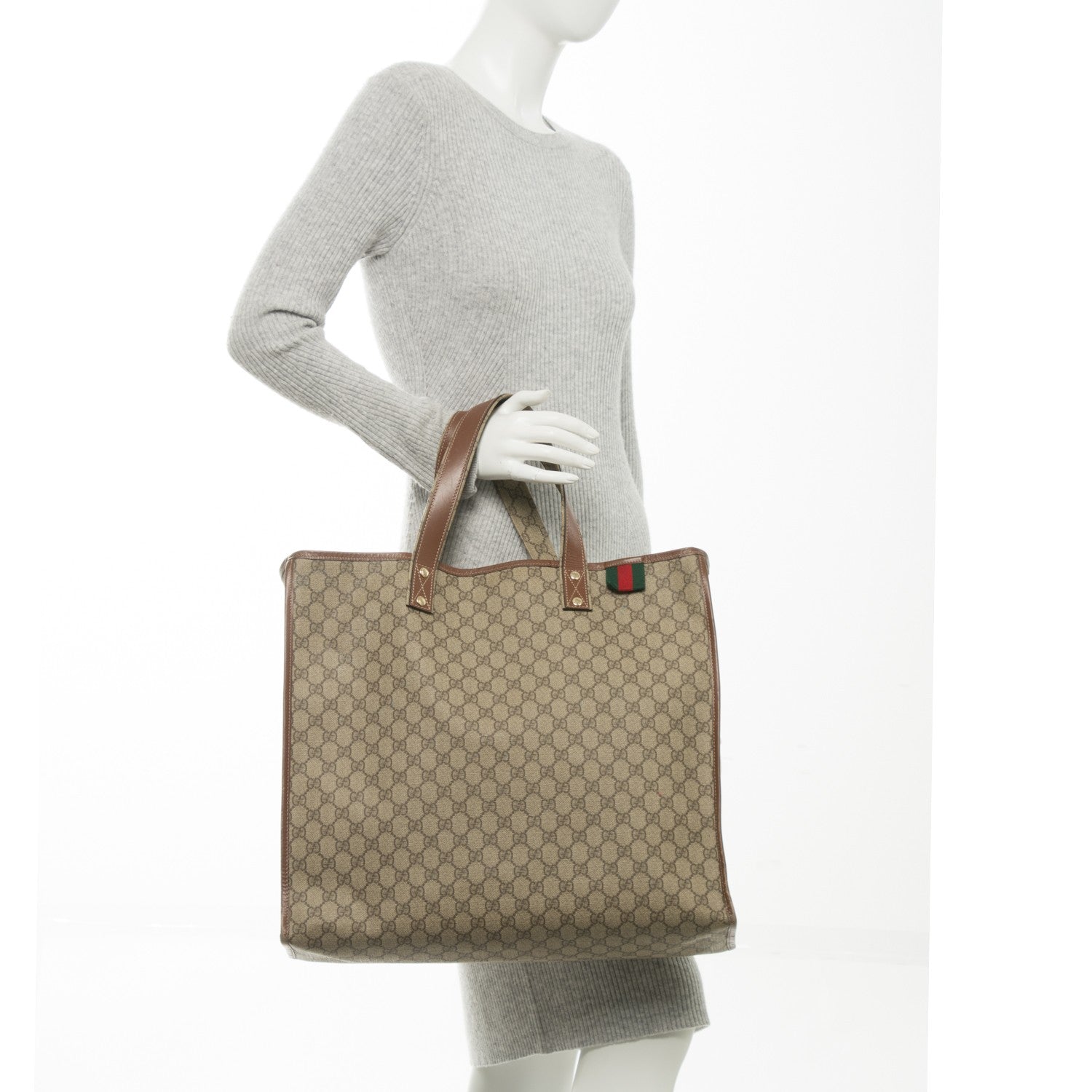 Gucci GG Plus Monogram Large Signature Web Loop Tote Brown 2 of 7
