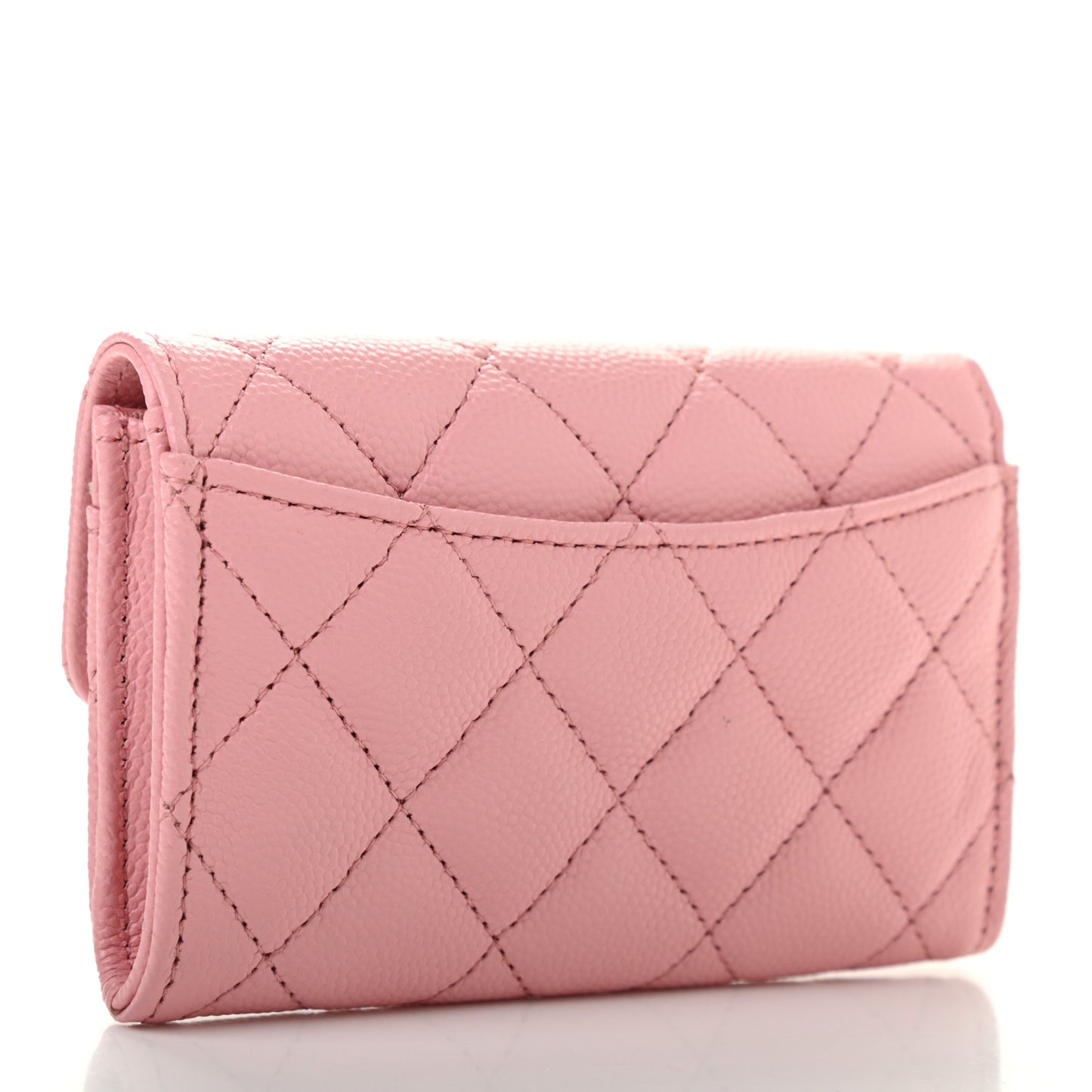 Caviar Quilted Flap Card Holder Wallet Light Pink