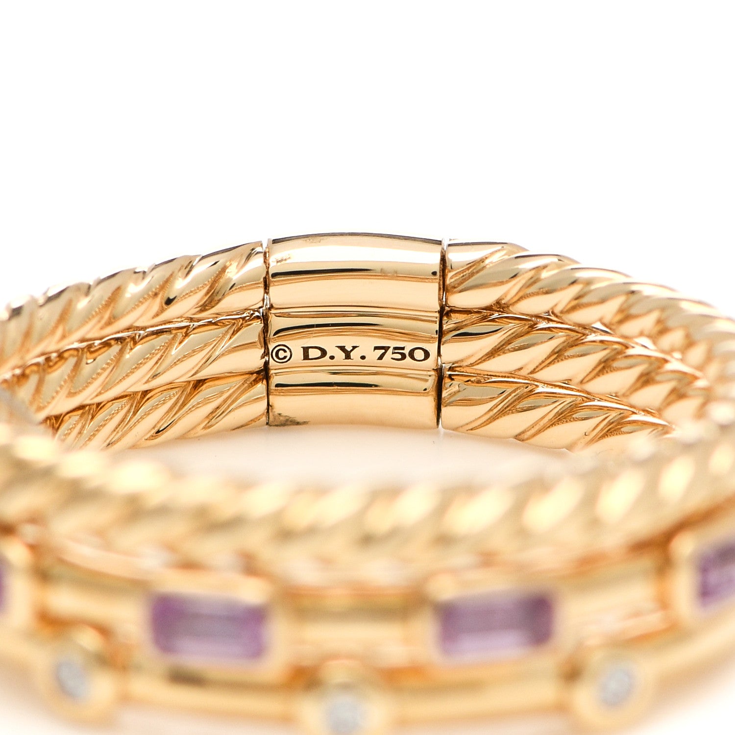 David Yurman 18K Yellow Gold Diamond Pink Sapphire Three Row Novella Ring 54 7 4 of 4