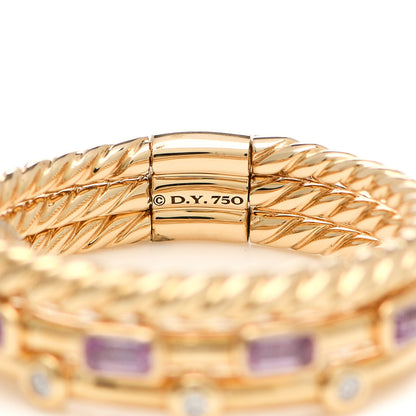 David Yurman 18K Yellow Gold Diamond Pink Sapphire Three Row Novella Ring 54 7 4 of 4