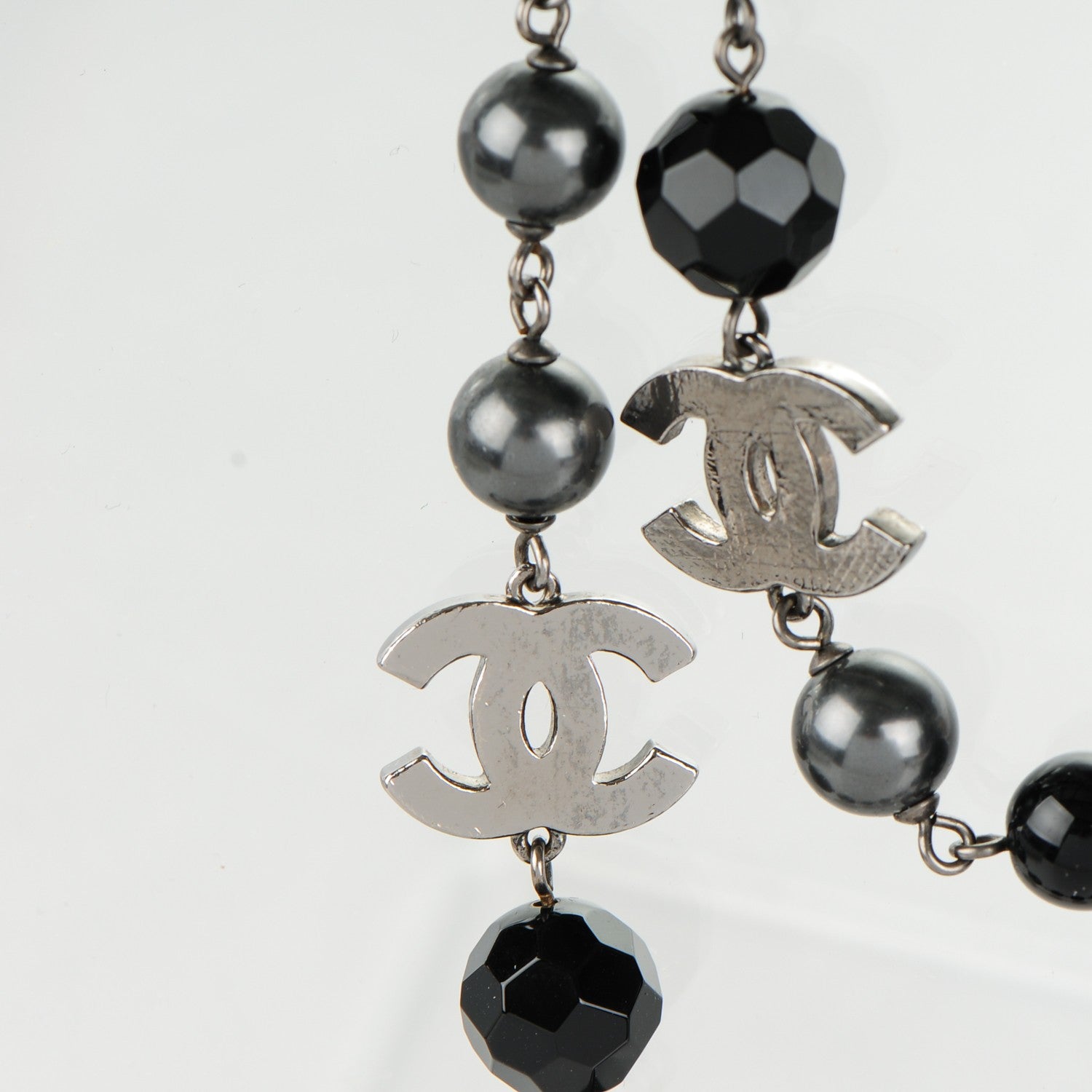 Chanel Ruthenium Pearl Beaded CC Long Necklace Black 3 of 4