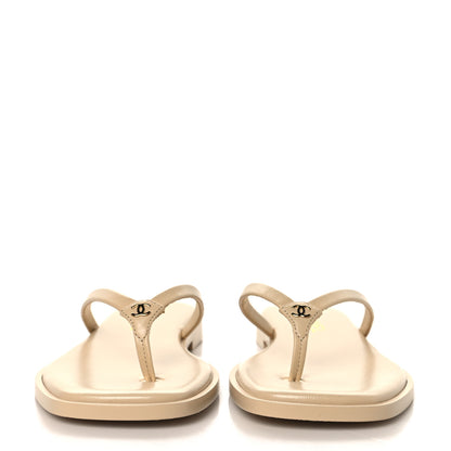 Chanel Goatskin CC Times Square Thong Sandals 37 Beige 7 of 20