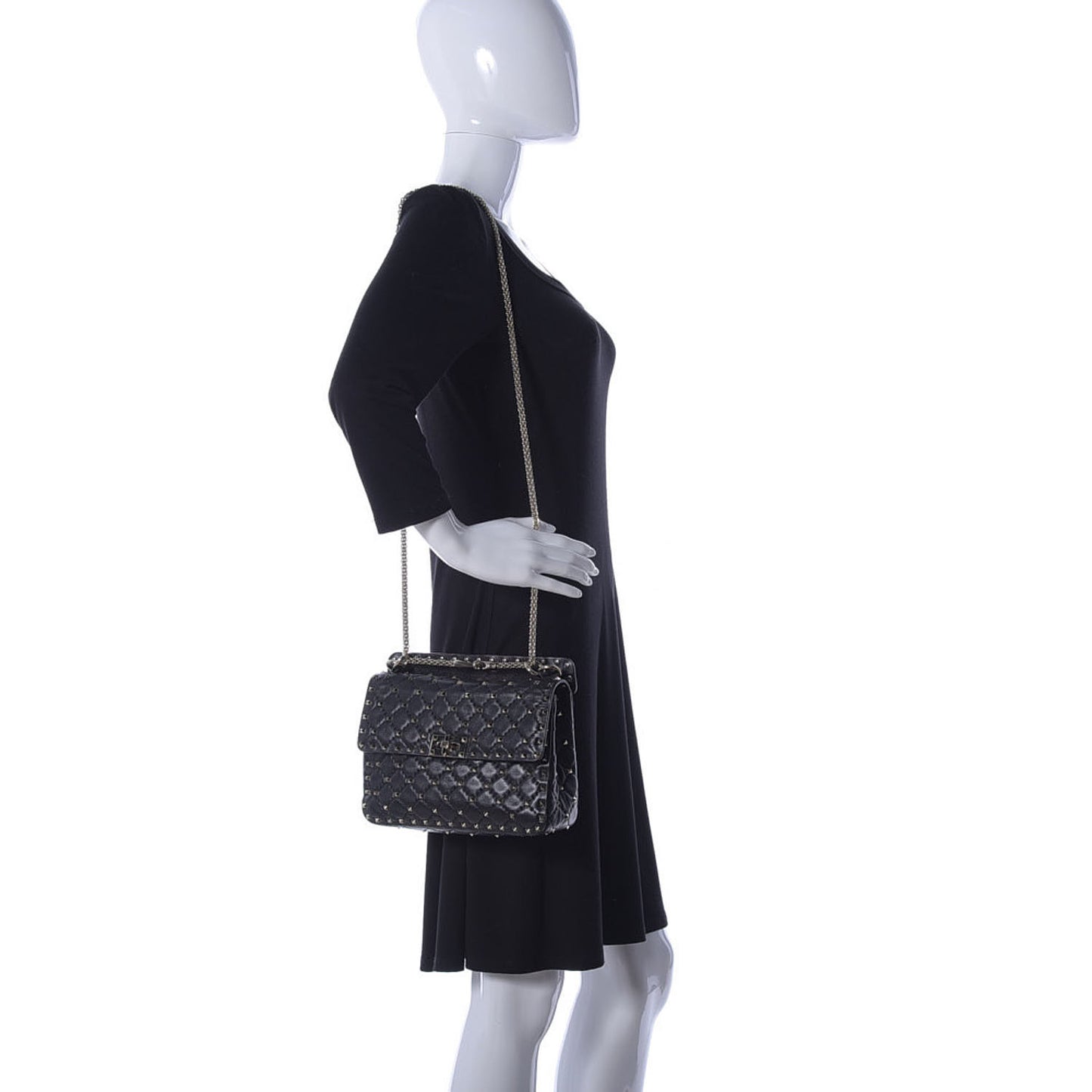 Lambskin Medium Rockstud Spike Shoulder Bag Black