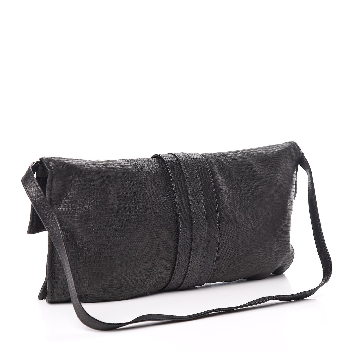 Lambskin Lizard Embossed Obsedia Clutch Bag Black