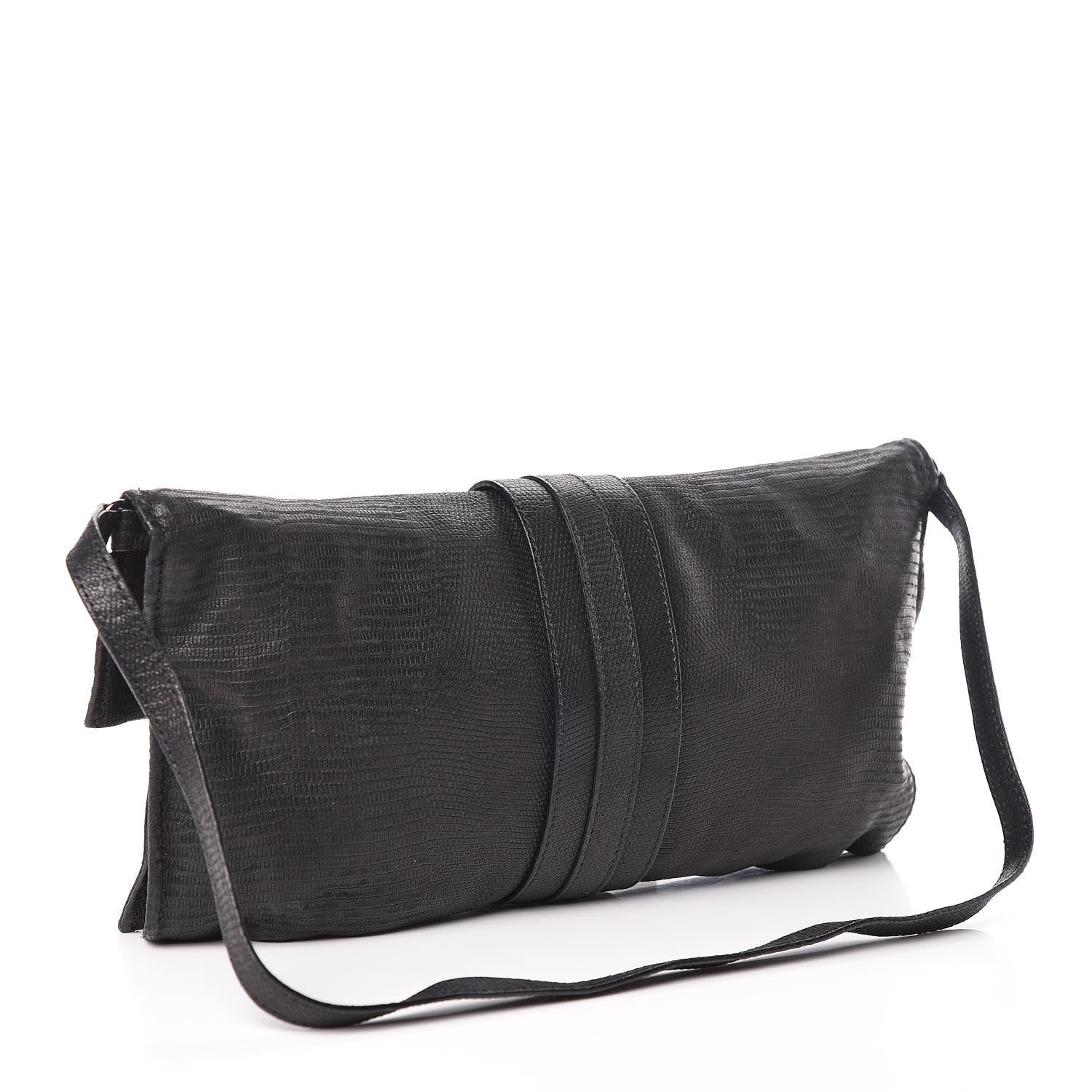 Givenchy Lambskin Lizard Embossed Obsedia Clutch Bag Black 3 of 9