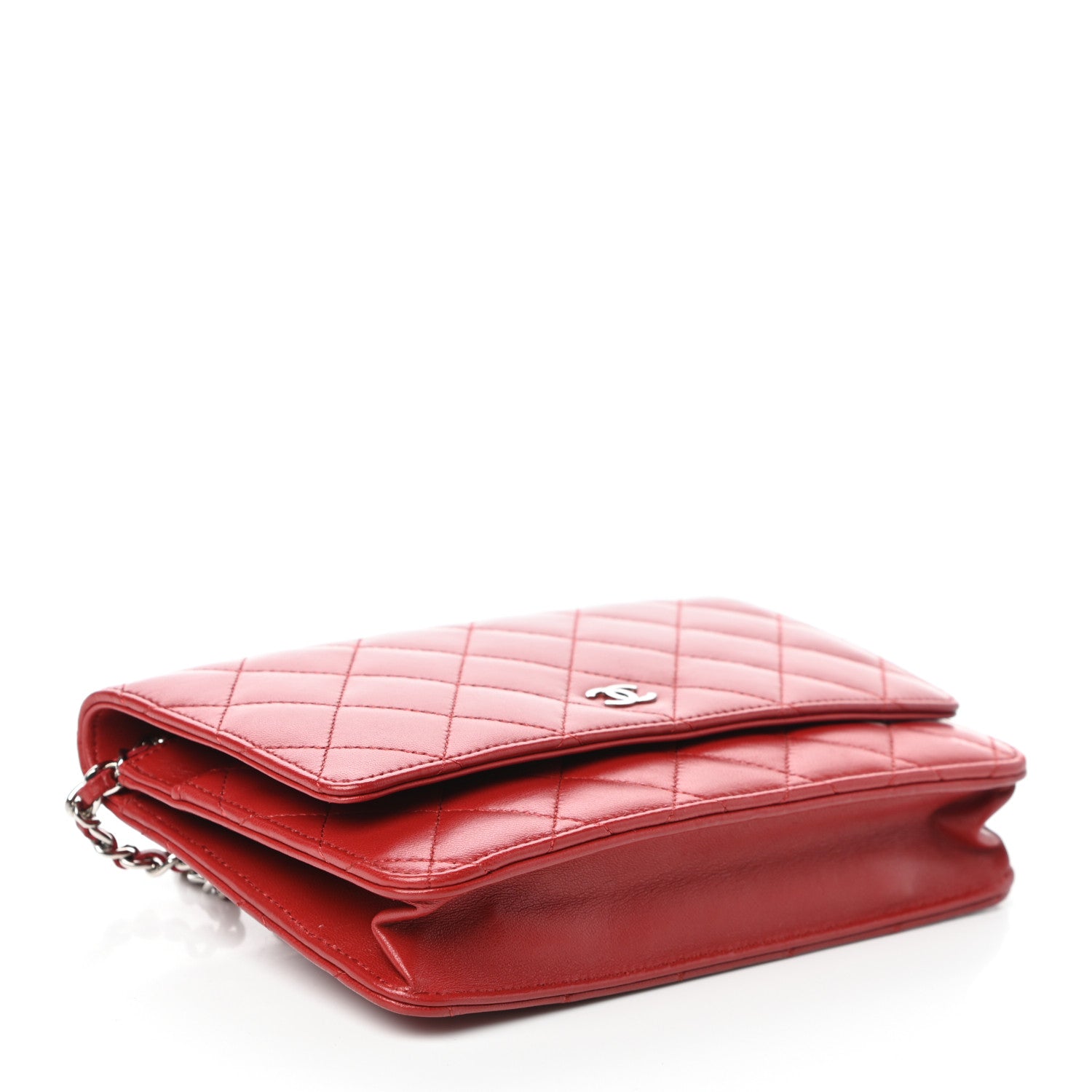 Chanel Lambskin Quilted Wallet On Chain WOC Red 4 of 11