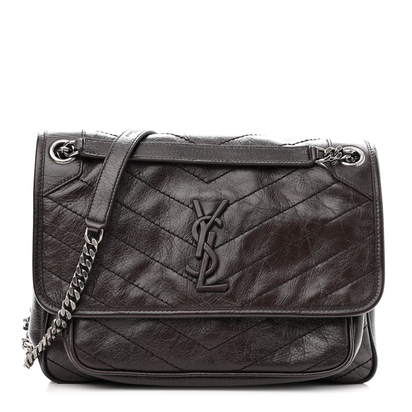 Crinkled Calfskin Matelasse Monogram Medium Niki Chain Satchel Tulip