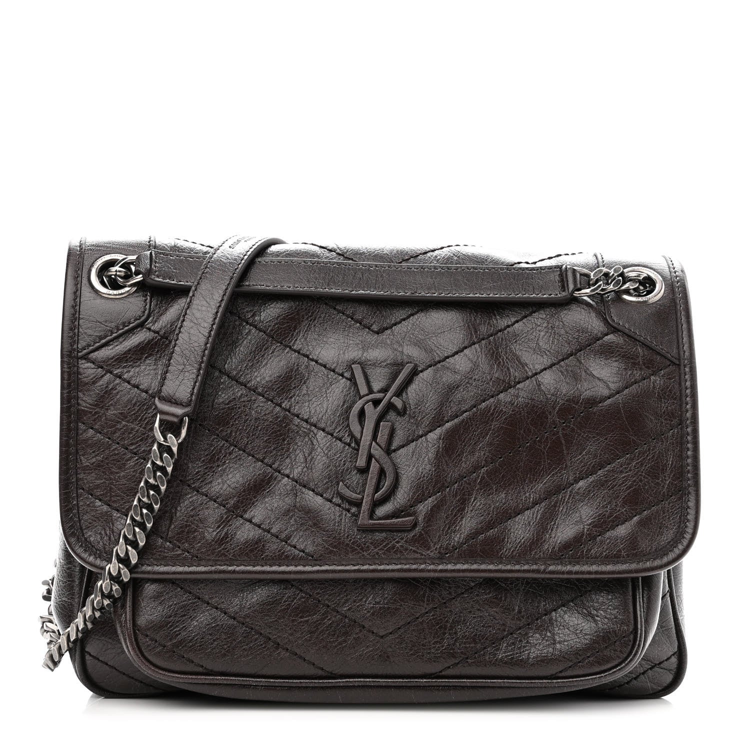 Saint Laurent Crinkled Calfskin Matelasse Monogram Medium Niki Chain Satchel Tulip 1 of 10