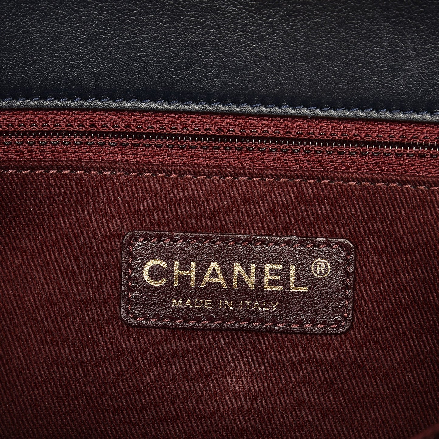 Calfskin Quilted Tote Dark Navy Red