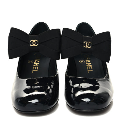 Chanel Patent Calfskin Grosgrain CC Mary Jane Pumps 36 Black 2 of 8