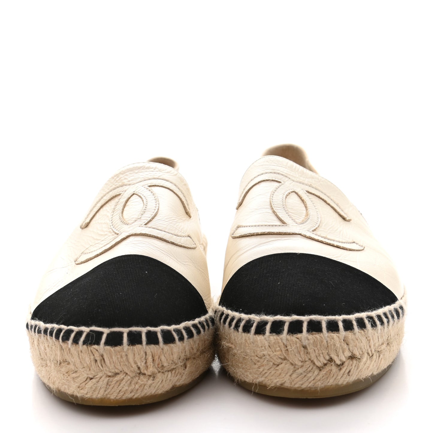 Metallic Calfskin Grosgrain CC Espadrilles 37 Ivory Black