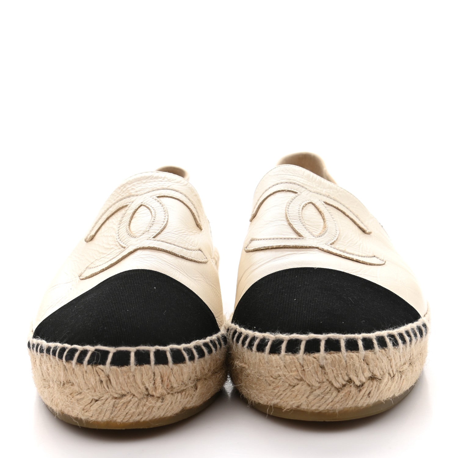 Chanel Metallic Calfskin Grosgrain CC Espadrilles 37 Ivory Black 2 of 9