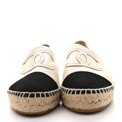 Chanel Metallic Calfskin Grosgrain CC Espadrilles 37 Ivory Black 2 of 9