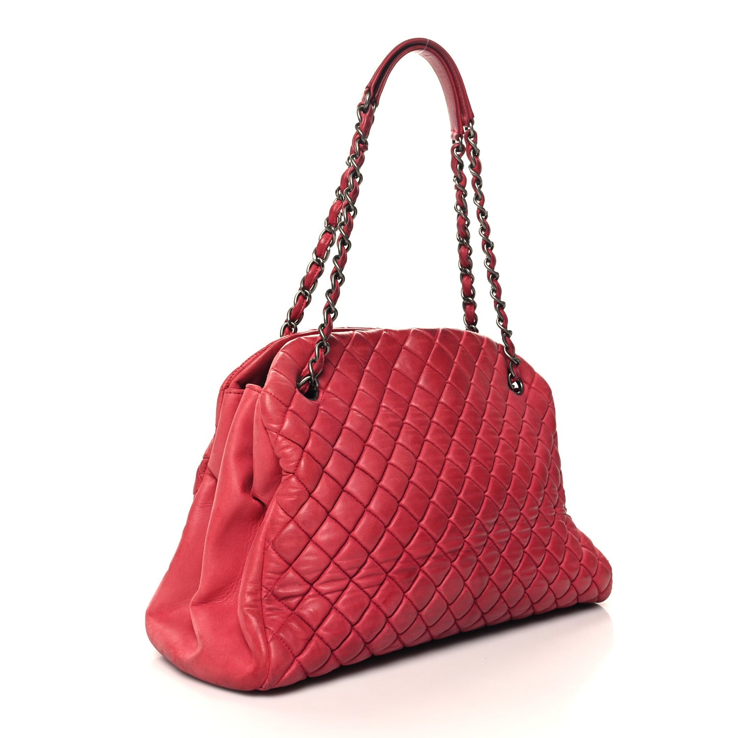 Iridescent Calfskin Quilted Large Just Mademoiselle Bowling Bag Red